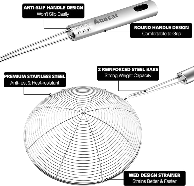 Anaeat 5.3" Stainless Steel Spider Skimmer, Professional Kitchen Pasta Strainer - Image 5