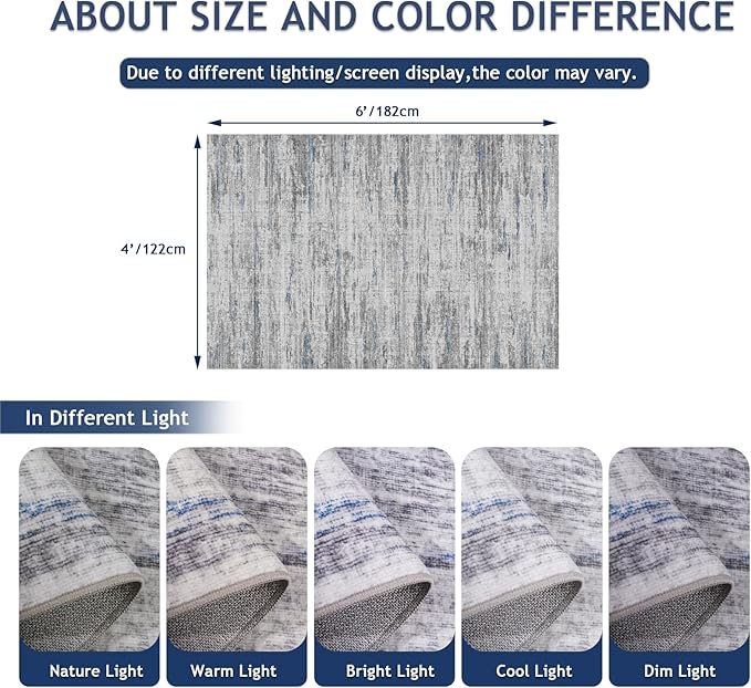 4x6 Rug - Stain Resistant Abstract Washable Rugs, Anti Slip Area Rugs - Image 2