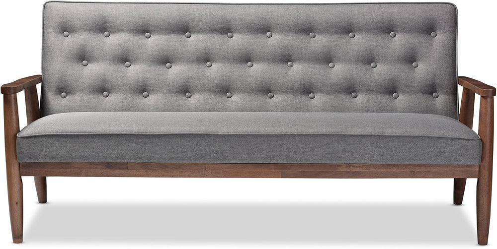 Baxton Studio Sorrento Mid-Century Retro Modern Fabric Upholstered Wooden 3-S...