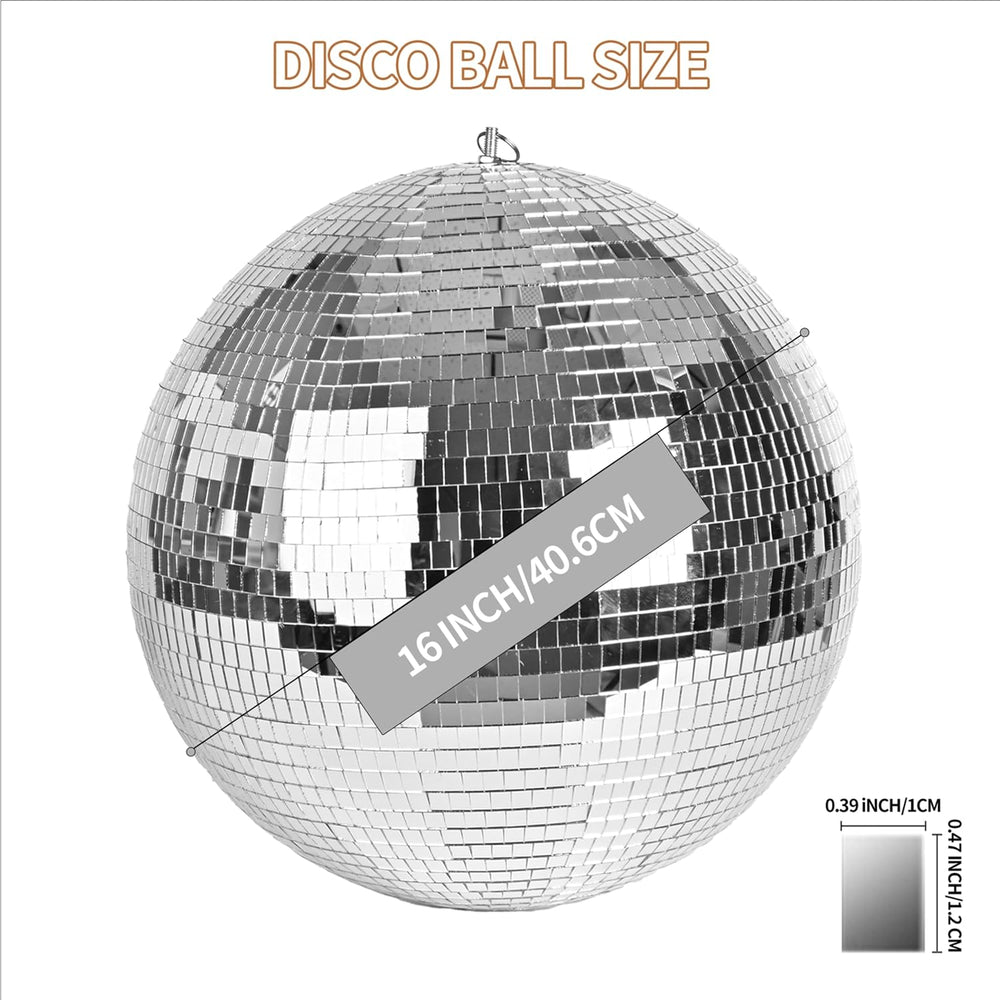 Large Disco Ball, 16 Inch Mirror Ball for Party Halloween Decor, Silver