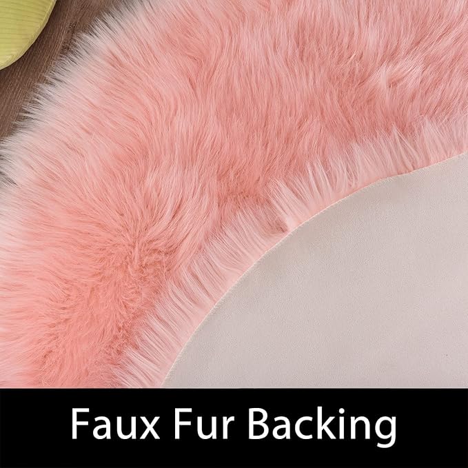 Latepis Pink Faux Sheepskin Round Rugs 6.7ft Cute Furry Rug - Image 3