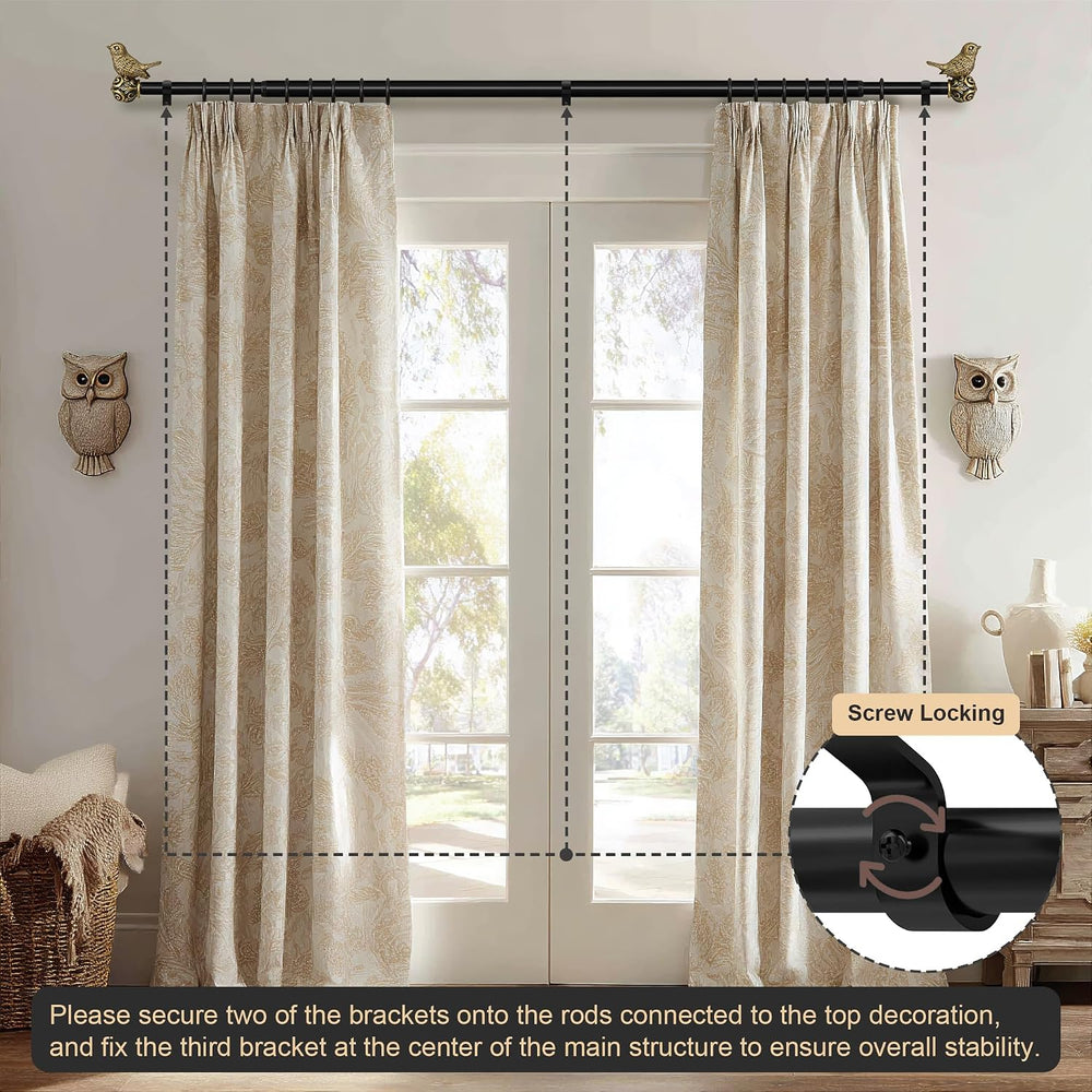 Black Bird Curtain Rods for Windows 48-84 Inch Adjustable Decorative