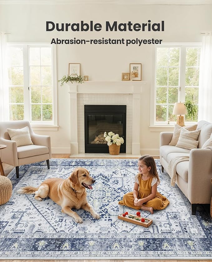 AMADA HOMEFURNISHING 8x10 Area Rugs, Low-Profile Large Washable Area Rug - Image 3