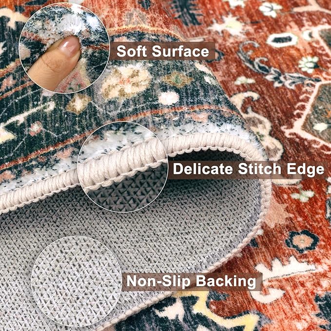 Yamaziot Area Rug 5x7, Non-Slip Washable Boho Vintage Living Room Bedroom Rug - Image 2