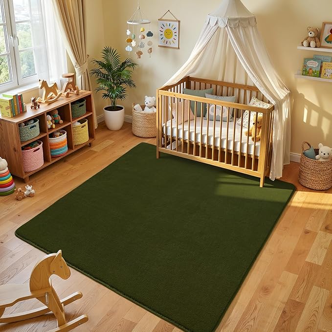 Amearea 4x4 Square Area Rugs for Bedroom Living Room, Olive Green Thickened - Image 2