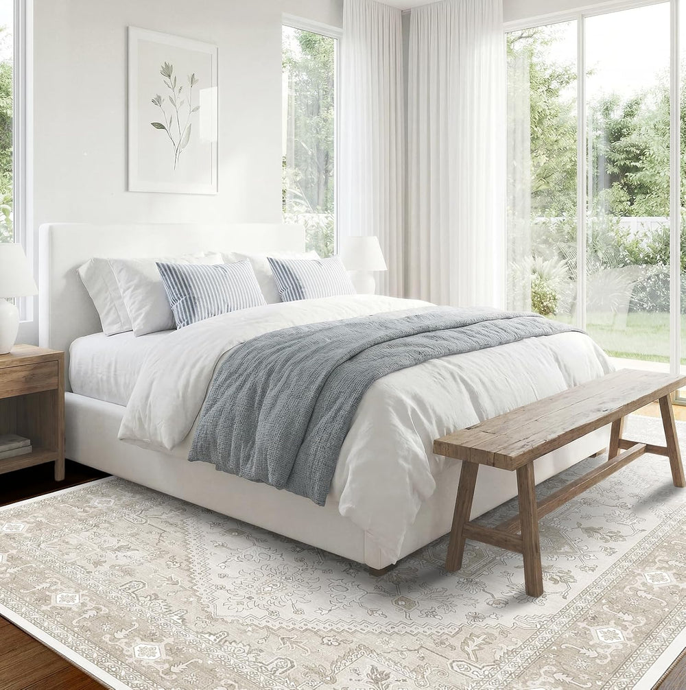 OPPODREAM Soft Area Rugs 6x9, Persian-Inspired Washable Rug, Beige