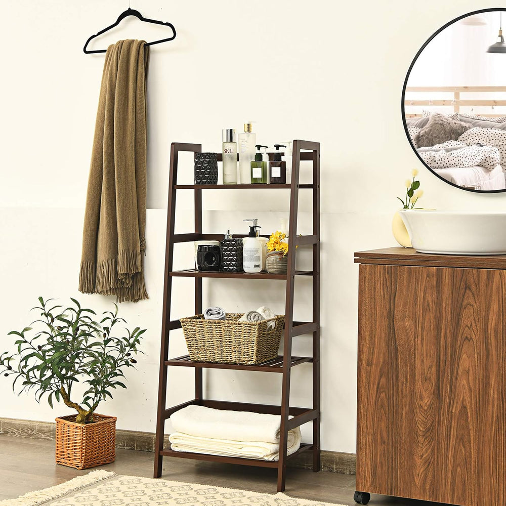 Giantex 4-Tier Ladder Shelf, Multifunctional Ladder-Shaped Bookcase Storage S...