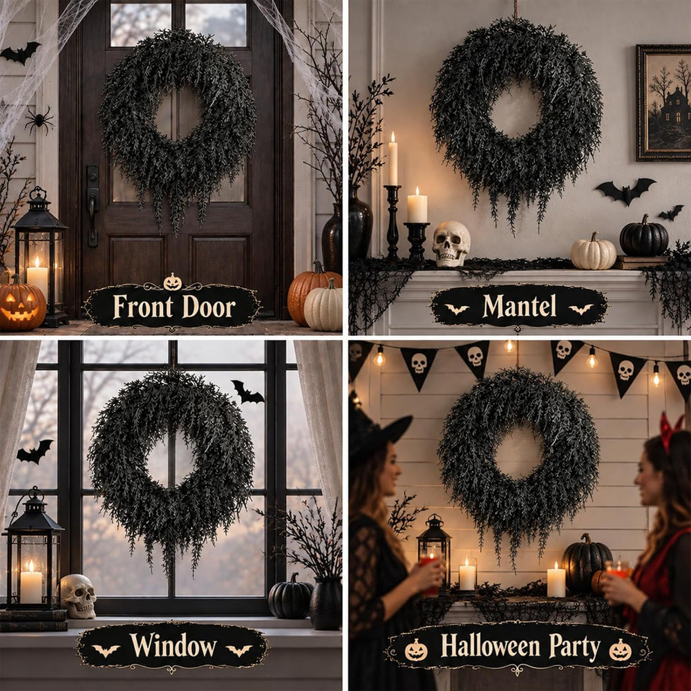 Yunlly 25" Dark Green Halloween Wreath for Front Door, Gothic Style