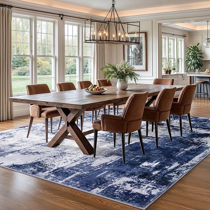 KOZYFLY Modern Abstract Area Rugs 8x10 Navy Blue Machine Washable Thin Rug - Image 2