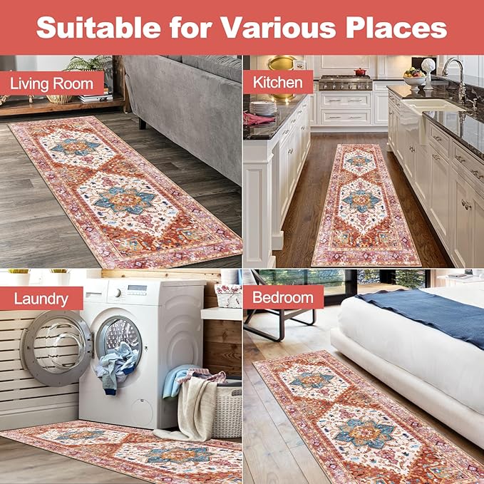 Yamaziot Washable Runner Rug, 2x6 Non-Slip Boho Vintage Hallway Rug Runner - Image 7