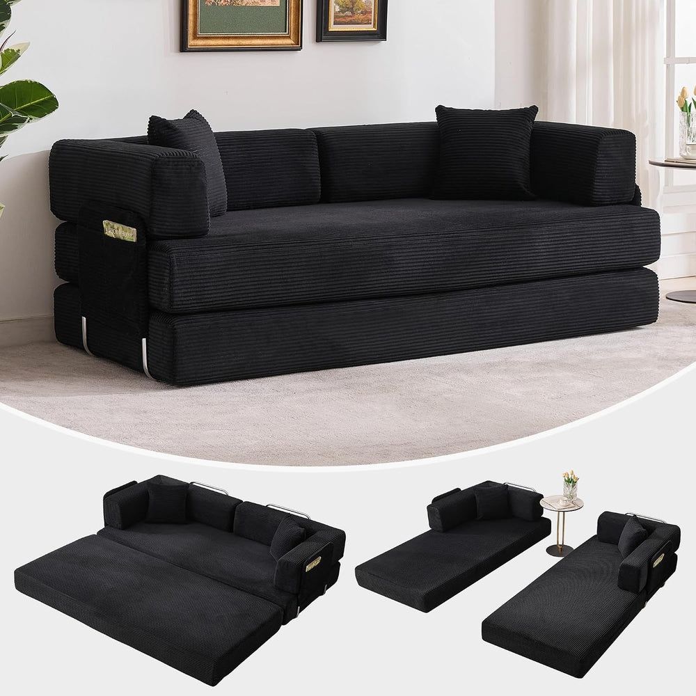 Garvee 5-in-1 Convertible Sofa Bed, 78.8" Modular Corduroy Sleeper with ...
