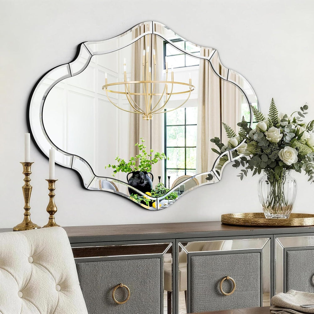 40"x28" Large Scalloped Beleved Decorative Mirror for Living Room