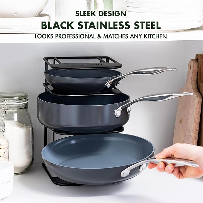 GreenPan Stainless Steel Wire Cookware Storage Rack, 5 Frying Pan Compartments - Image 2