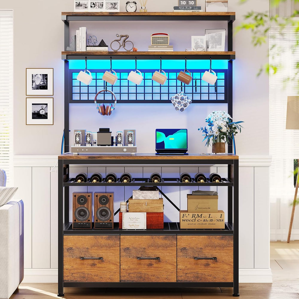Itaar Bakers Rack with Storage and Power Outlet, 35.4 inch Coffee Bar Cabinet...