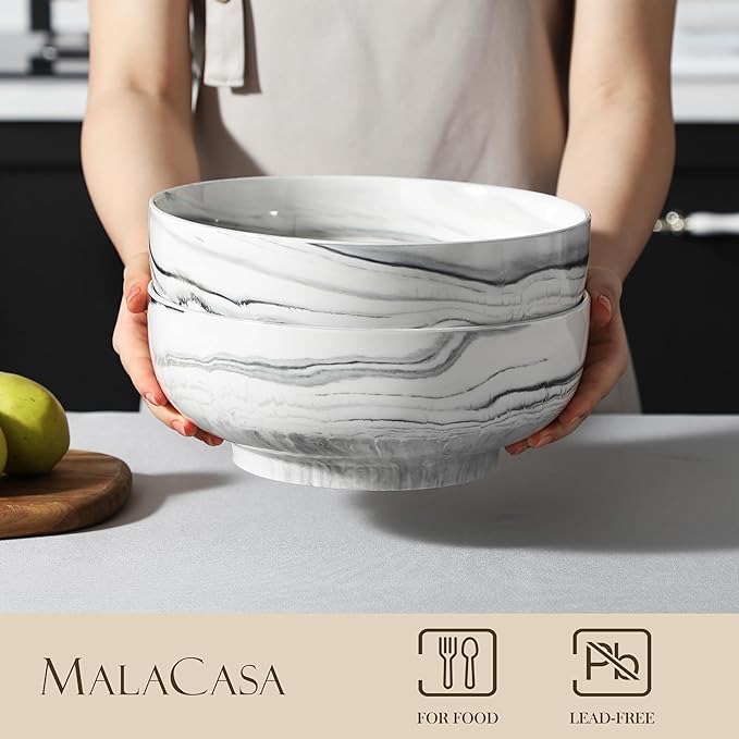 MALACASA Salad Bowls, 114 OZ Extra Large Serving Bowls Set of 2, Porcelain