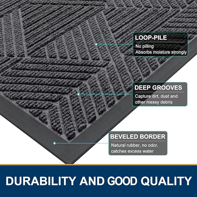 Smiry Front Door Mat Outside Entrance, Heavy Duty Sturdy Natural Rubber Doormat - Image 4