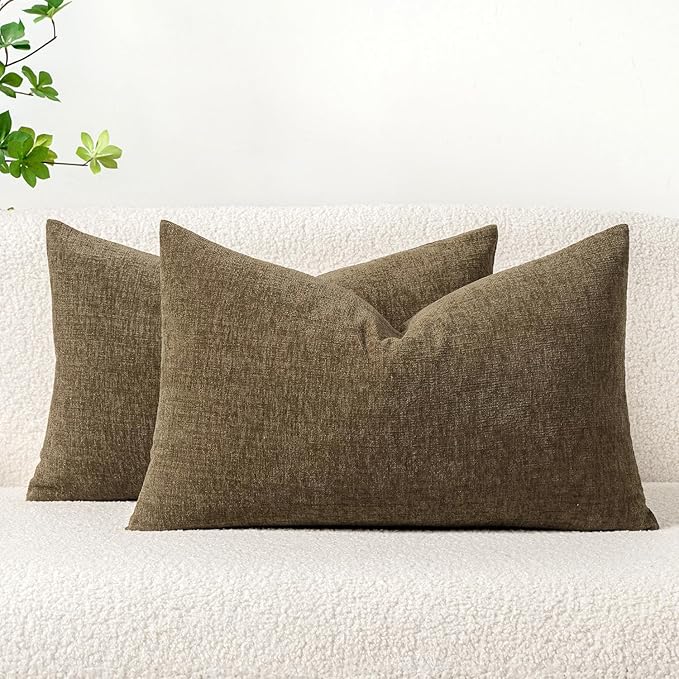 MIULEE Pack of 2 Coffee Throw Pillow Covers 12x20 Inch Soft Chenille Lumbar by MIULEE