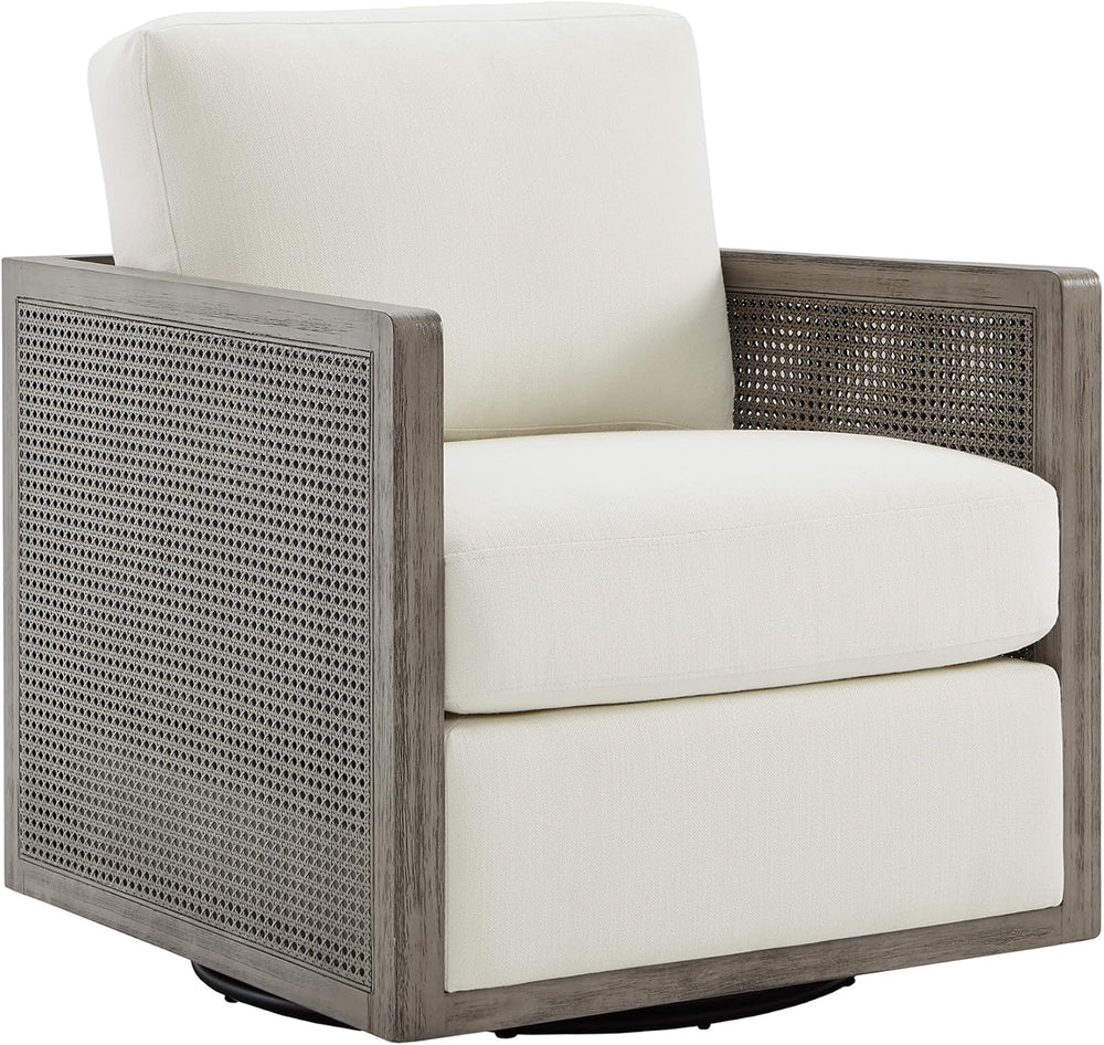 CHITA Rattan Swivel Accent Chair with Wood Frame, Fully Assembled, Cream
