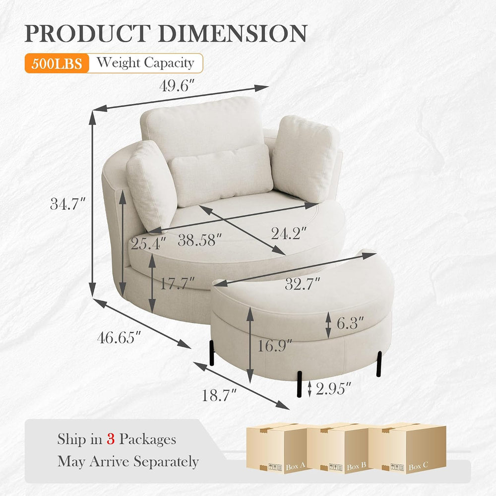 Aoiy & Wifon 50'' W Oversized Swivel Barrel Chair with Storage Ot...