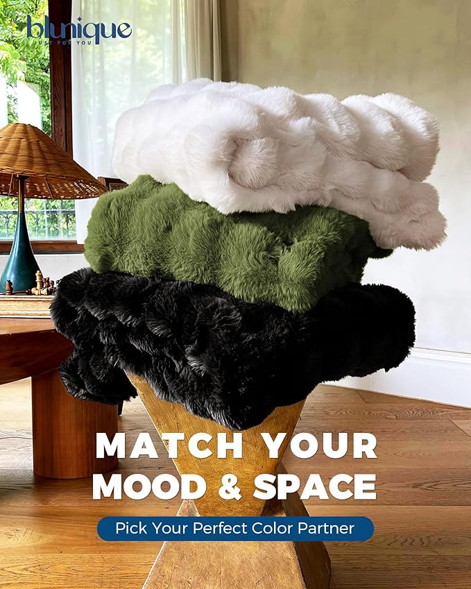 Ultra Soft Cozy Faux Fur Throw Blanket, Fuzzy Plush Thick Bubble Blanket - Image 7