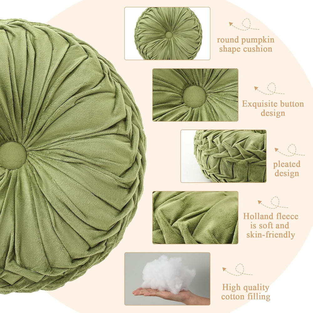 Drydiet 2 Pcs Round Throw Velvet Pillows Decorative Pillow Olive Green 15'...