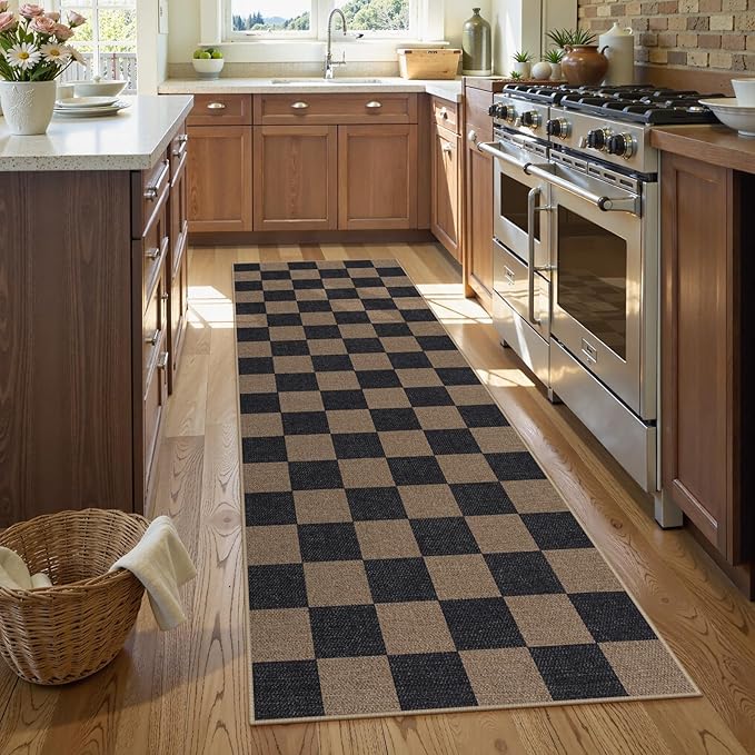 Lahome Colette Checkered Easy Jute 2x8 Runner Rug, Washable Kitchen Runner Rug - Image 3