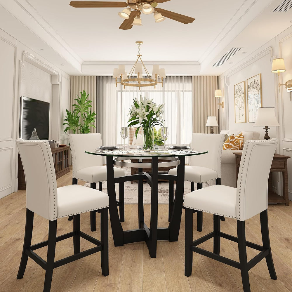 Glass Counter Height Bar Table Stools Set for 4, 42"D Table Set