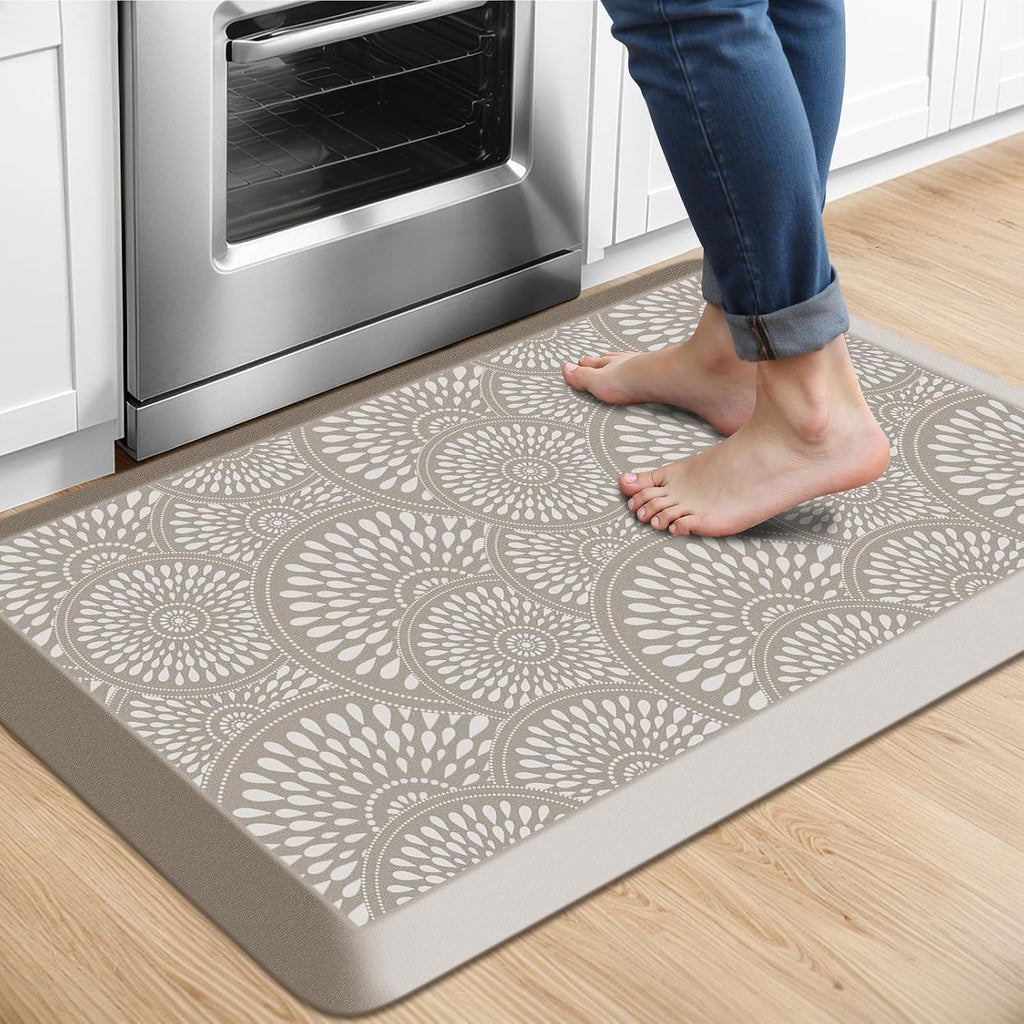 Mattitude 4/5 Inch Kitchen Mat, 17.3x28in Heavy Duty Ergonomic Comfort Foam Standing Desk Mat, Waterproof Non-Slip Standing Mats and Rugs for Kitchen, Office, Khaki