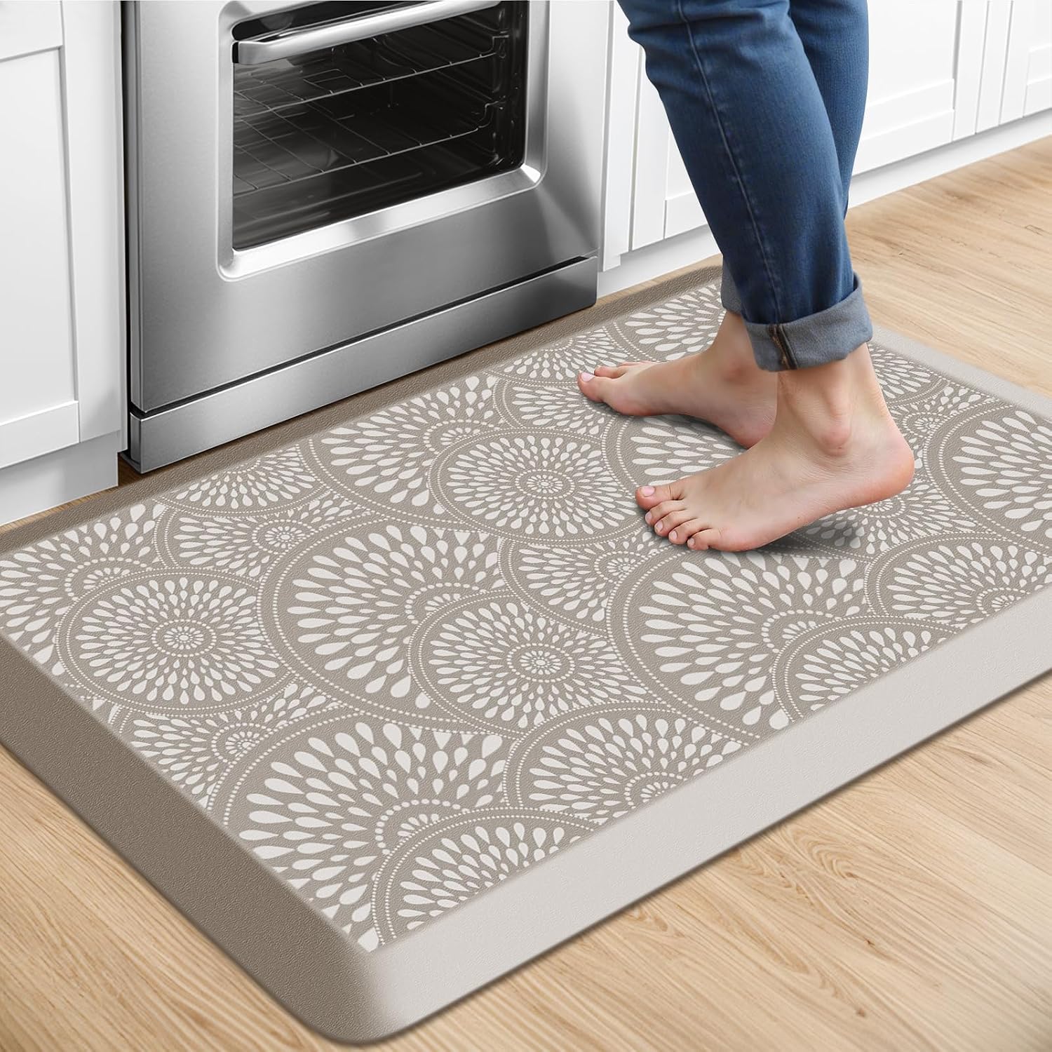 Mattitude 4/5 Inch Kitchen Mat, 17.3x28in Heavy Duty Ergonomic Comfort Foam Standing Desk Mat, Waterproof Non-Slip Standing Mats and Rugs for Kitchen, Office, Khaki