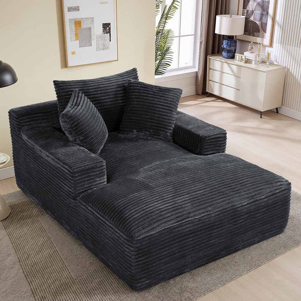 50" x 68" Corduroy Chaise Lounge, Boneless Sofa Bed, Dark Gray | Ov...