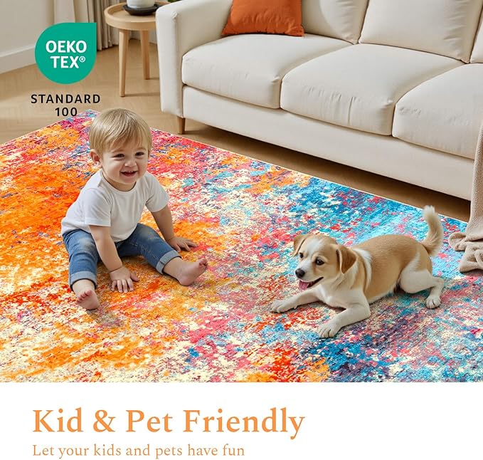 Rugflix 9x12 Area Rugs for Living Room, Washable Large Multicolor Rug - Image 6