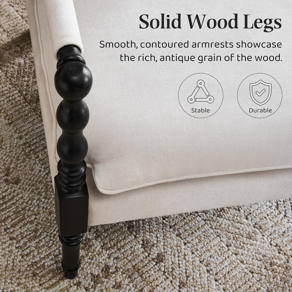 Bezseller Spindle Accent Chair with Wood Frame and Removable Cushions