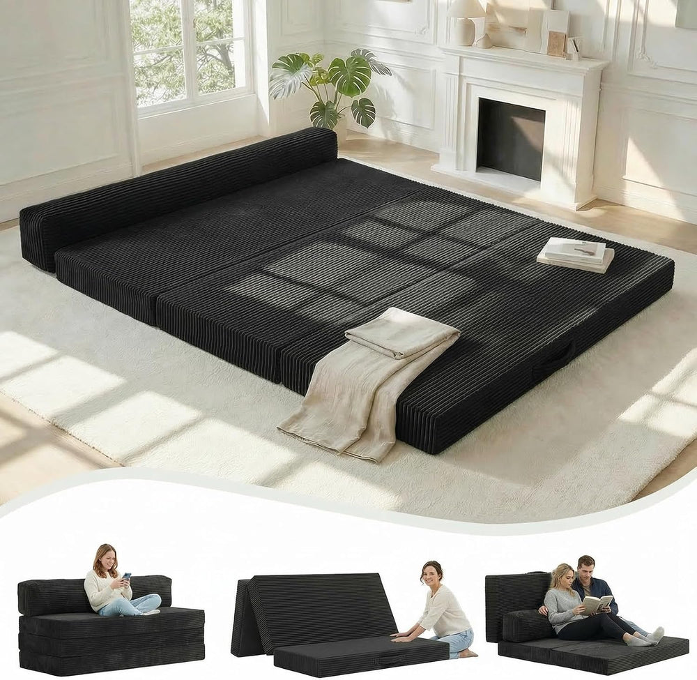 6 inch Tri-Folding Mattress Queen Futon Sofa Bed, Convertible Foldable Mattre...