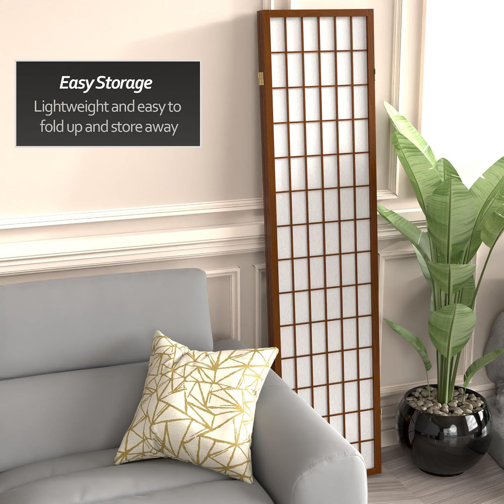 Red Lantern 6 ft. Tall Window Pane Shoji Screen - Walnut - 3 Panels