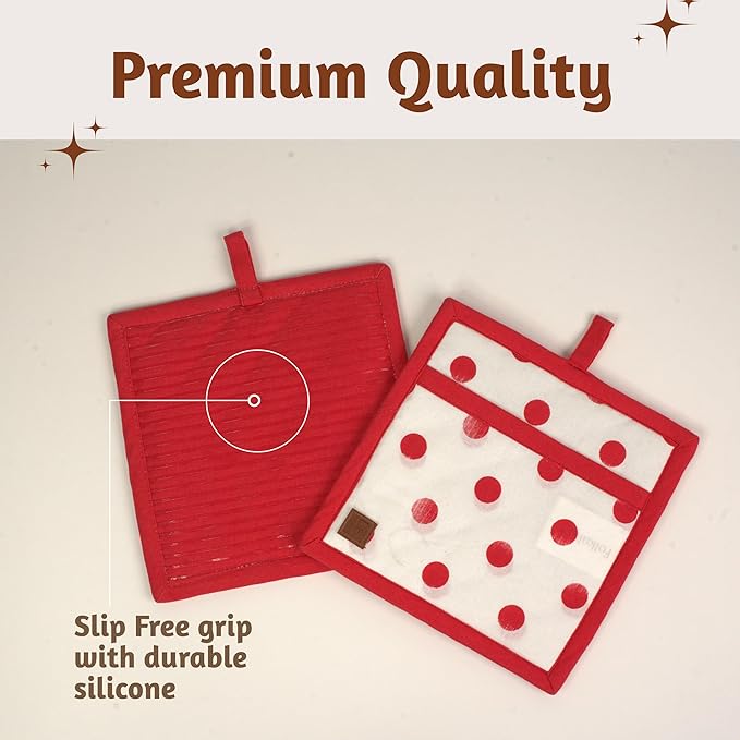 Folkulture Pot Holders for Kitchen | Pack of 2 Ribbed Soft Silicone Hot Pads | - Image 4