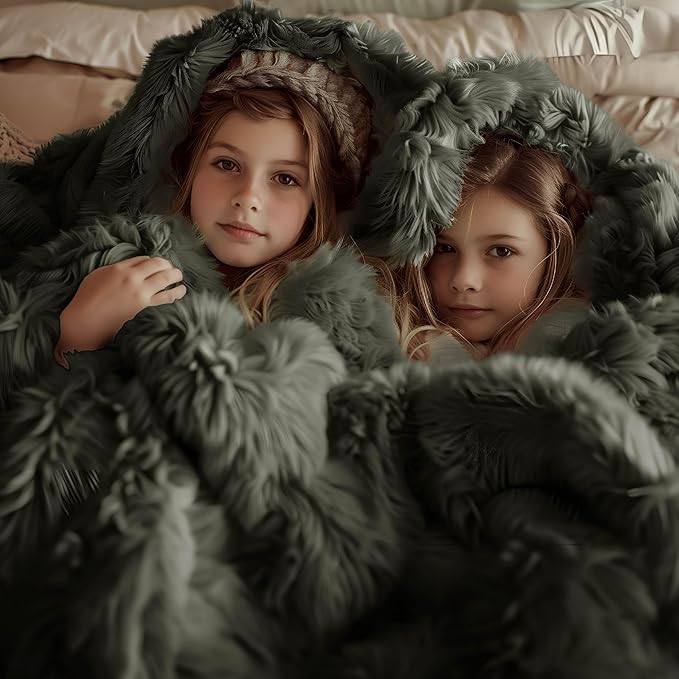 Bedsure GentleSoft Fluffy Olive Green King Size Blanket - Image 6