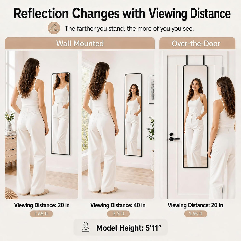 SCWF-GZ 47x14“ Full Length Mirror Over the Door Hang or Wall Mounted Black