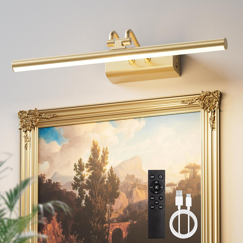 Picture Light for Wall, Gold, RF Remote, USB Charging