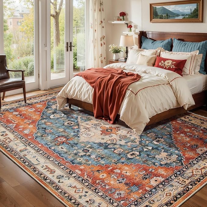 SERISSA 7x9 Area Rugs for Living Room, Large Washable Non-Slip Boho Rug - Image 2