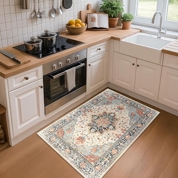 RELEANY Area Rugs 3'x5' Washable Non-Slip, Floral Vintage Distress Print - Image 3