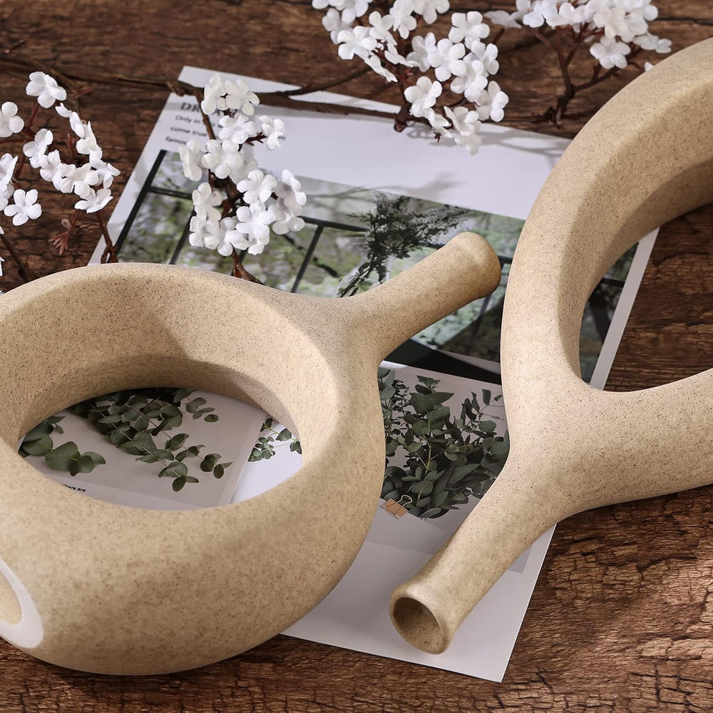 LCCCK Matte Beige Ceramic Vase, Tan Circle Vases with Hole, Neutral Rustic Ce...