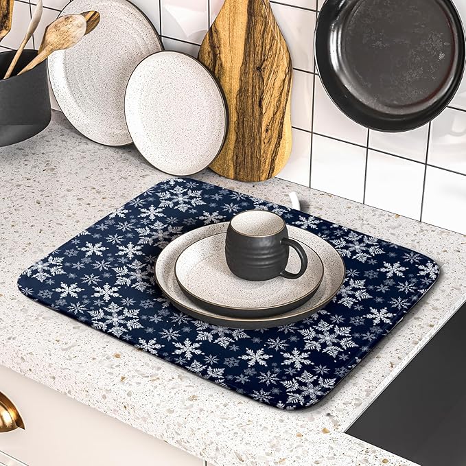 Christmas Dish Drying Mat for Kitchen Counter 18x16 Inch Xmas Snowflake Drying - Image 2