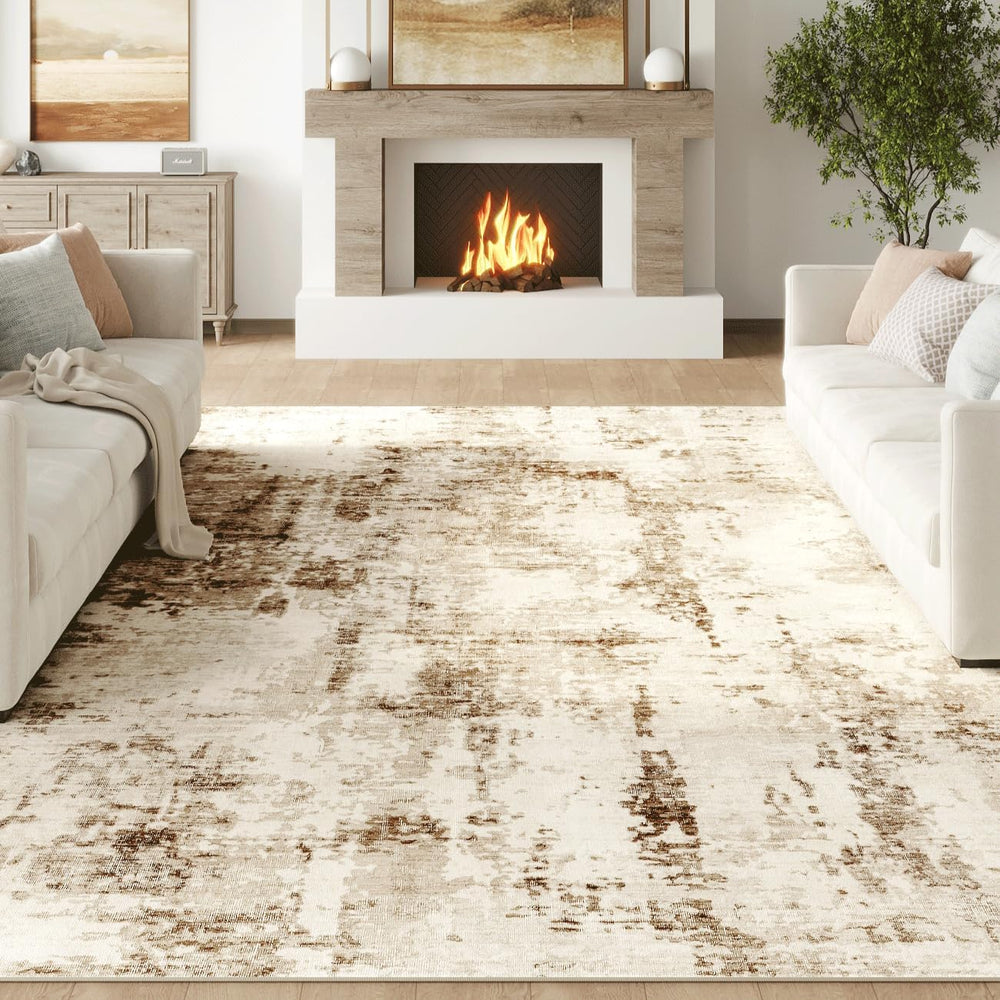 FMFUNCTEX 7x9 Washable Brown Beige Modern Abstract Living Room Area Rug