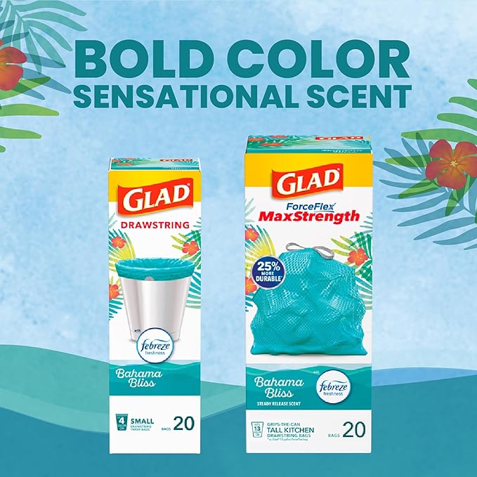 Glad Small Trash Bags 4 Gallon, Febreze Bahama Bliss Garbage Bags, Odor - Image 9