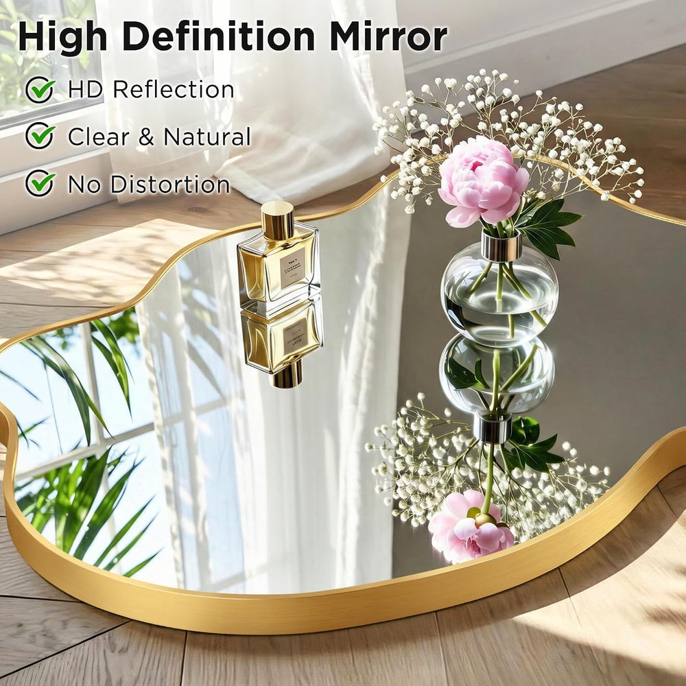 Gold Irregular Wall Mirror, Asymmetrical Bathroom Mirrors for wall