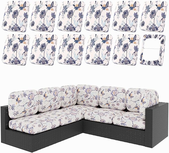 hyha 12Pcs Patio Cushion Covers, Stretch Outdoor Couch Cushion Covers, Washable by hyha
