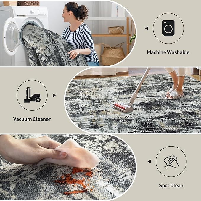 2'6''x8' Runner Rugs Washable Rug: Modern Abstract Hallway Runner Rug Indoor - Image 2