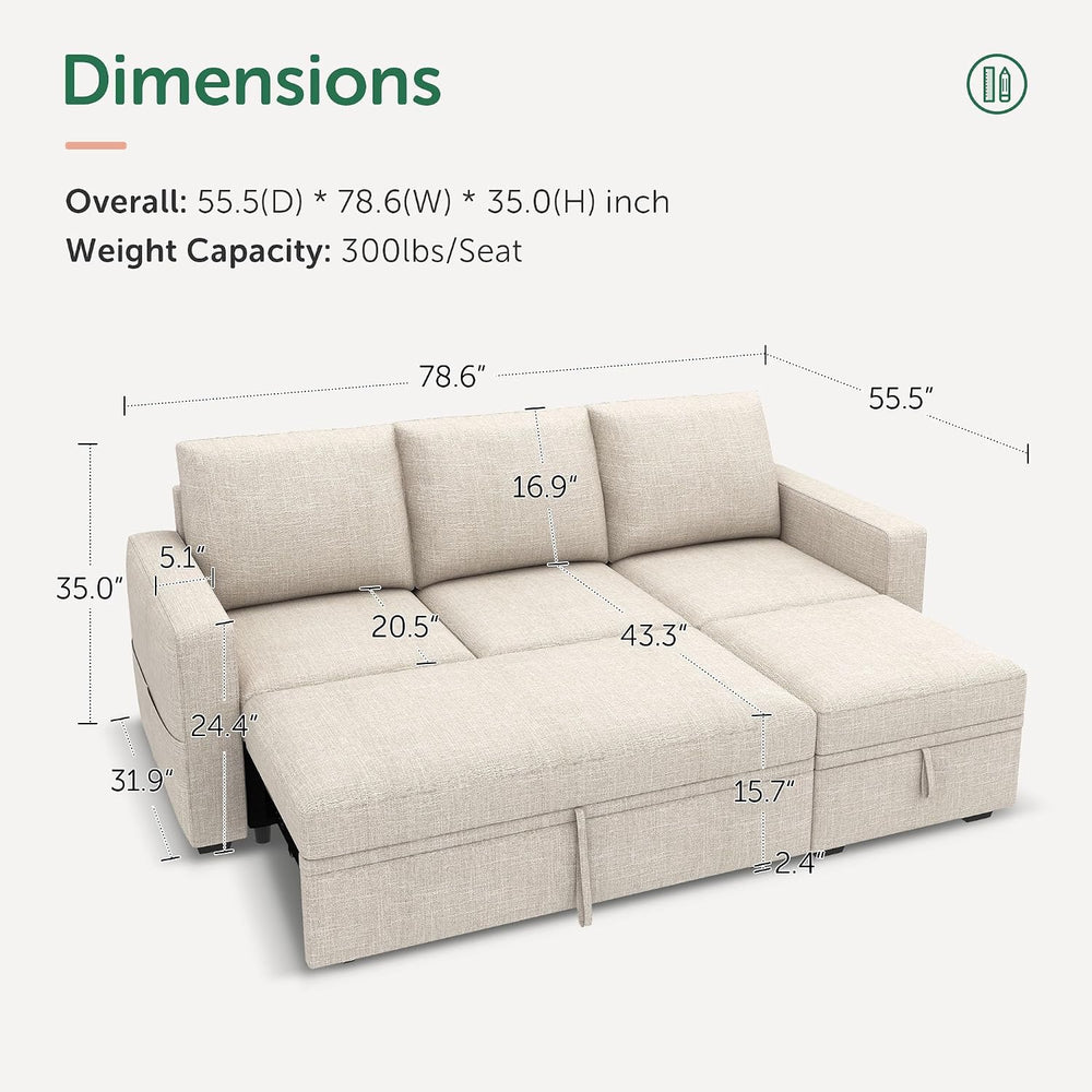 HONBAY Modular Sectional Sleeper Sofa with Pull Out Bed, L Shaped Couch with ...