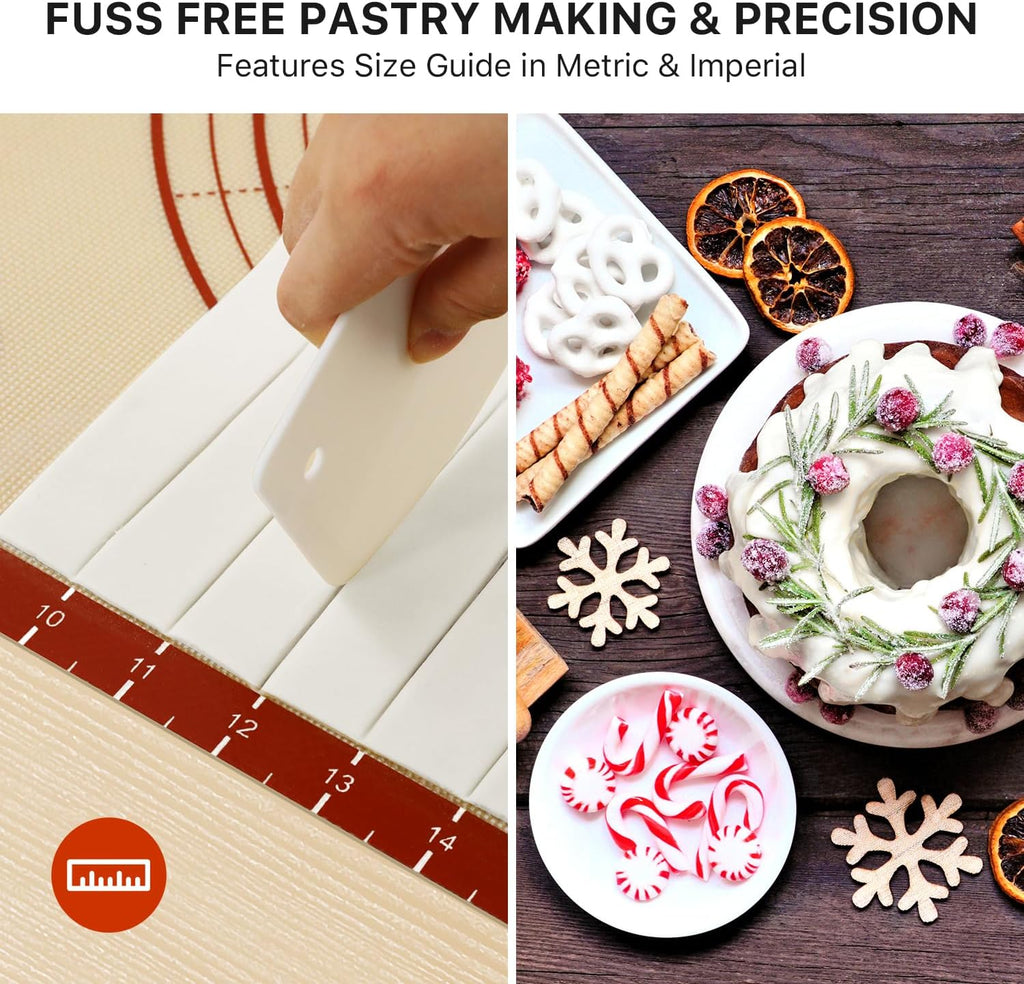 DANIA & DEAN 26"x16" Extra Thick Silicone Baking Mat for Pastry and Bread | Non-Slip & Non-Stick Mat with Measurements, for Pizza, Pie Crust, Dough Rolling, Pasta & Sourdough, Reusable Counter Sheet