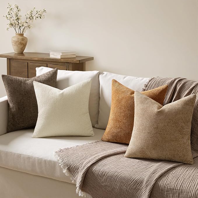 MIULEE Pack of 4 Brown Couch Throw Pillow Covers 20x20 Inch Soft Decorative - Image 3